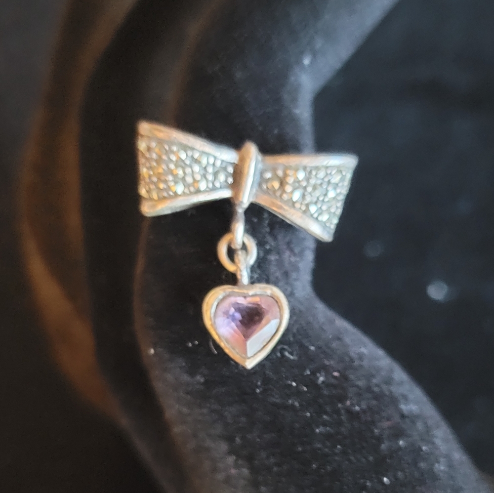 Vintage 925 Silver and Marcasite Bow Heart Ring